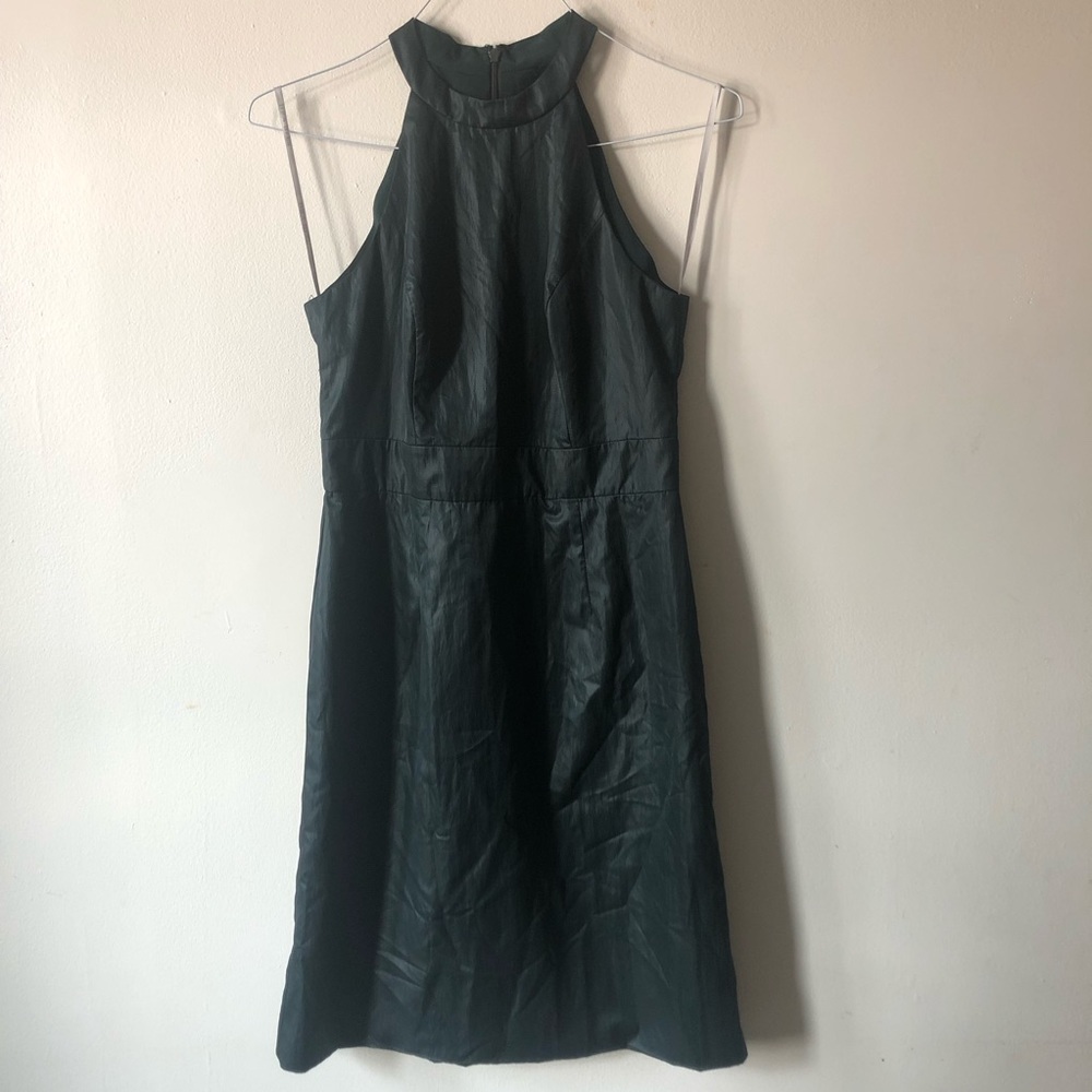 ❤️Mikael Aghal green metallic silk dress halter 8